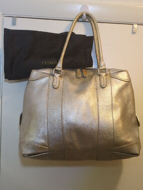 FENDI Metallic Yellow Gold Large Tote Bag & FENDI Dust Bag NOW ASKING ONLY $350